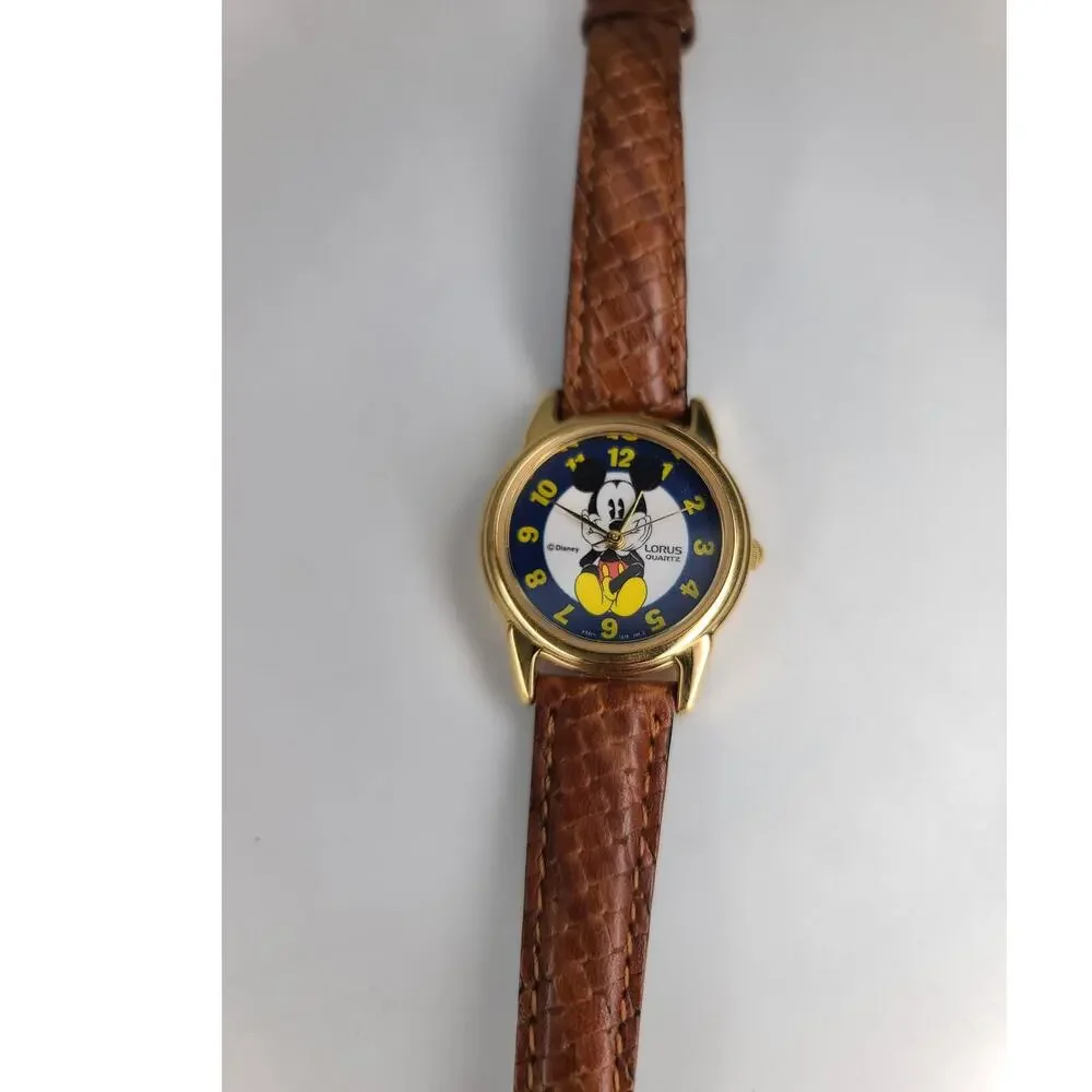 Lorus Disney Co Mickey Mouse Wristwatch Quartz Brown Leather Band New Battery